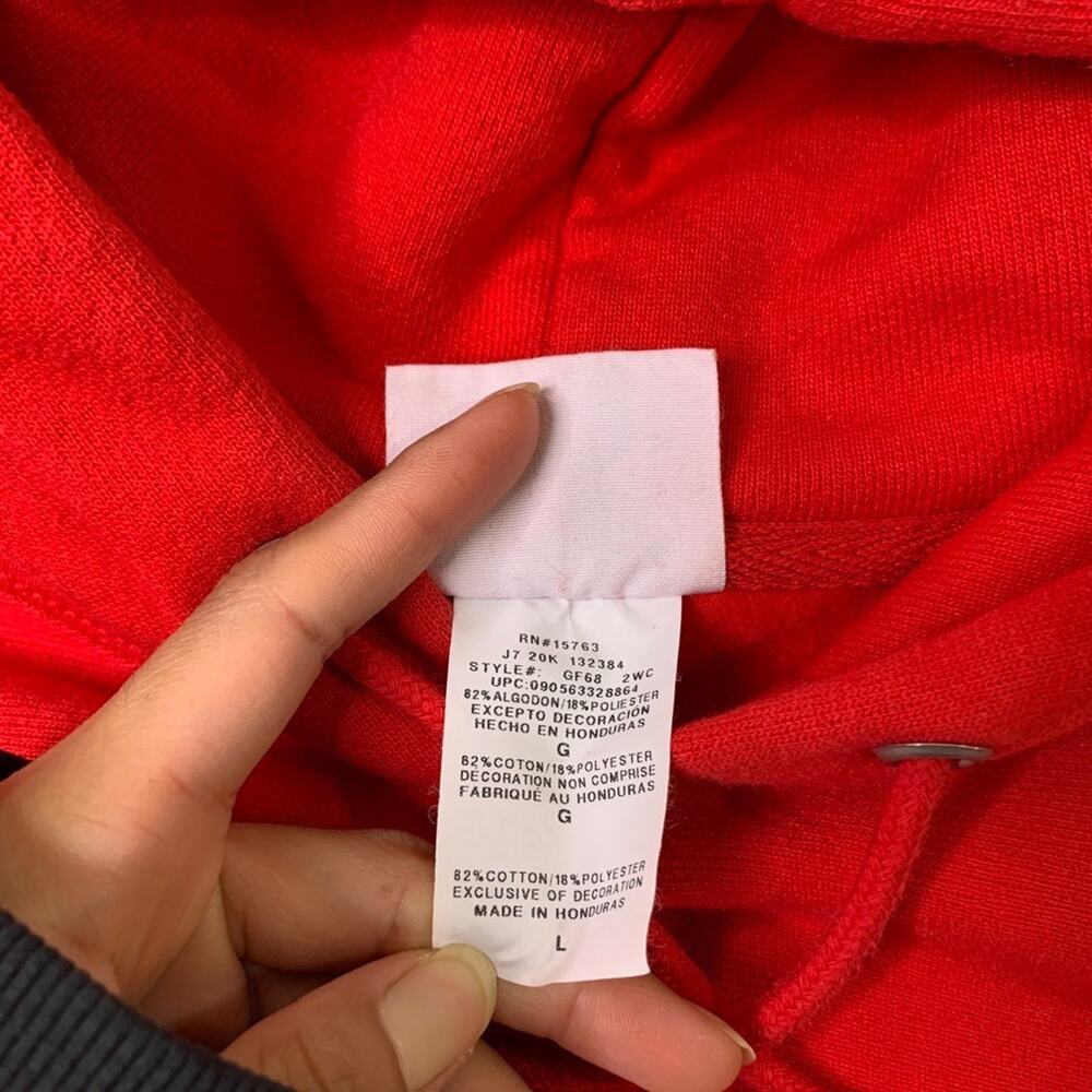 Champion Sweatshirt Mens L Large Red Reverse Weave Fleece Lined Hooded Pullover - Picture 5 of 11